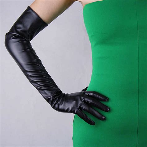 Black Patent Leather Long Leather Gloves Cm Long Elbow High Quality