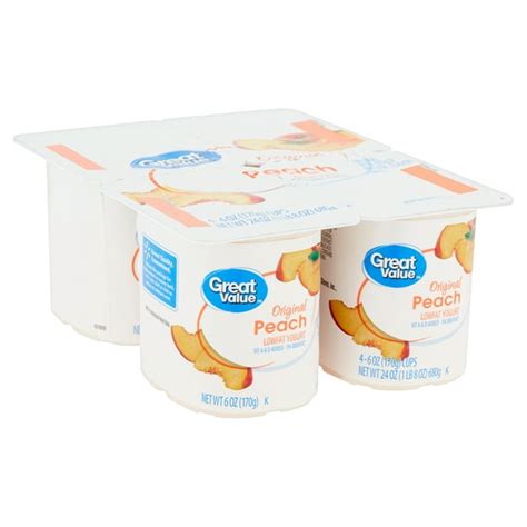 Great Value Original Peach Lowfat Yogurt 6 Oz 4 Count