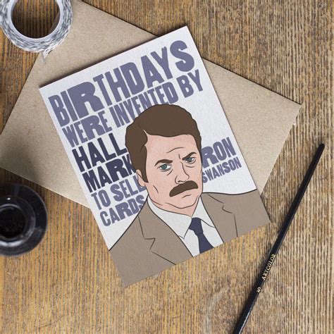 Parks And Rec Ron Swanson Birthday Card Parks And Recreation Tv Show Series Funny Happy