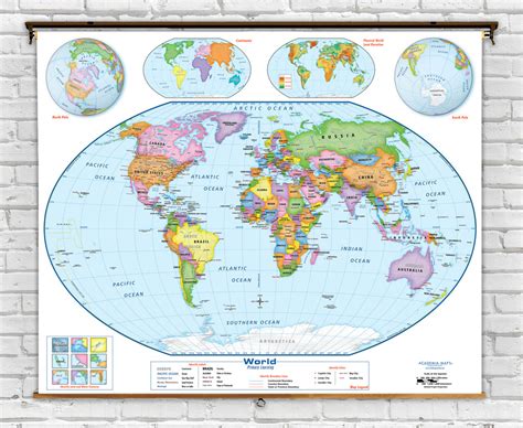 Peters Projection World Map Advanced Political Spring Roller Map From