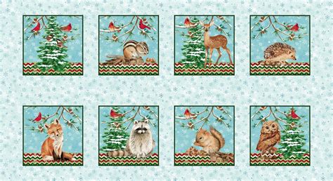 Winterwood Holiday Print Fabric Panel Woodland Animals