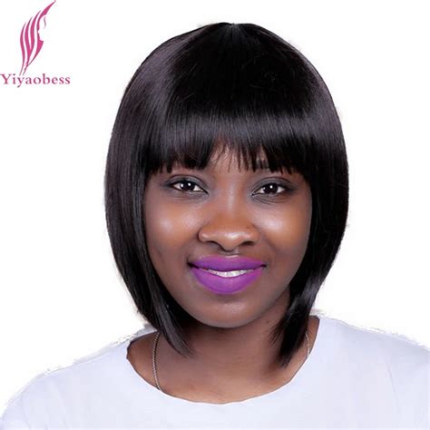 Yiyaobess 35cm Natural Black Bob Wigs For Cancer Patients Heat