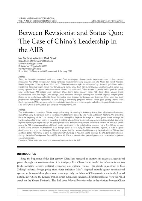 Pdf Between Revisionist And Status Quo The Case Of Chinas