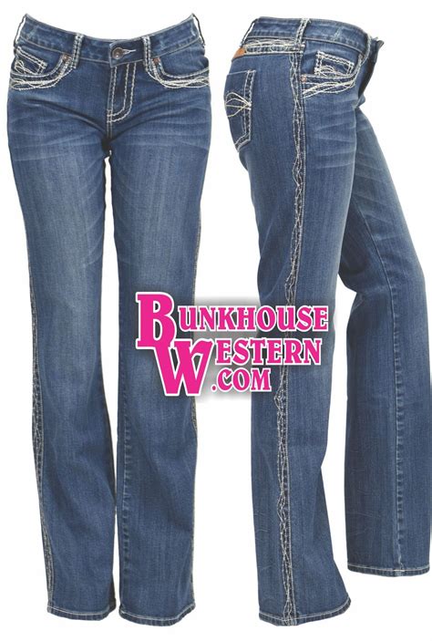 Cowgirl Tuff Company Extreme Barbed Wire Jeans Medium Wash Denim Cream Colored Stitching 99
