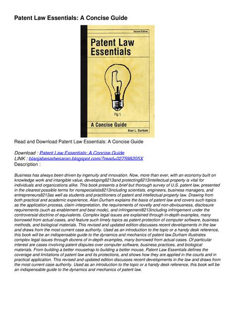PDF KINDLE DOWNLOAD Patent Law Essentials A Concise Guide Read Patent Law Essentials A