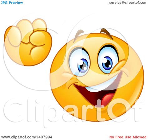 Clipart Of A Yellow Smiley Face Emoji Emoticon Cheering Power To The