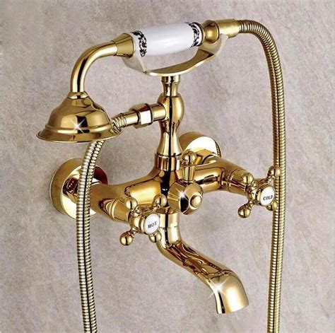 New Luxury Antique Style Gold Bath Tub Faucet Ceramic Handle And Hand Held Shower Head Faucet