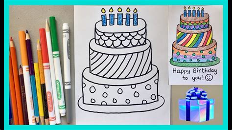 Easy Birthday Cake Drawing With Color 55 Best Happy Birthday Coloring