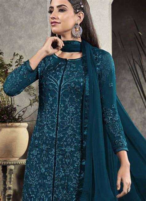 Dark Green Georgette Semi Stitched Salwar Suits Vasu Sarees 3170815