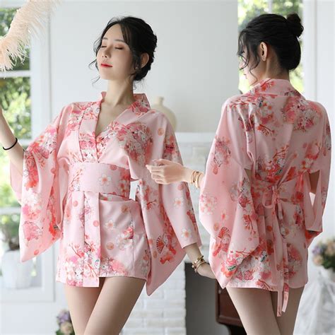 Sexy Lingerie Female New Japanese Style Printed Cherry Blossom Kimono Suit Bathrobe Sexy