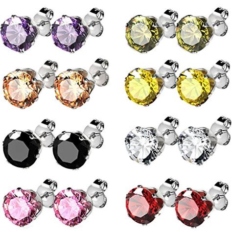 Jstyle Jewelry Stainless Steel Womens CZ Stud Earrings Set Piercing 8