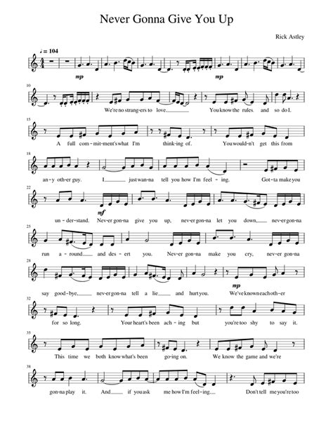 Never Gonna Give You Up Rick Astley Sheet Music For Flute Other