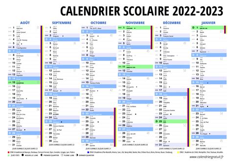 Calendrier 2022 2023 Avec Jours Fériés Vacances Scolaires à Imprimer