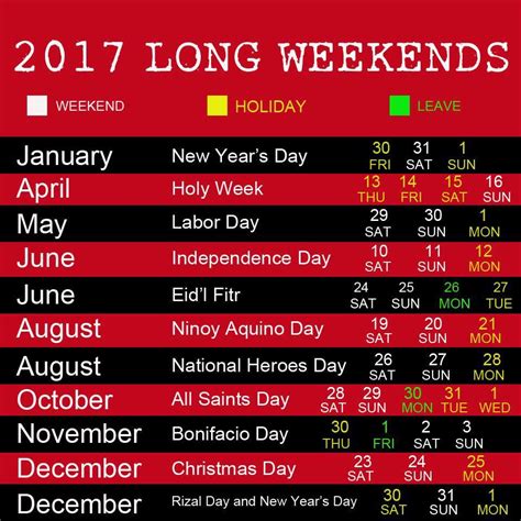 Enjoy Next Years Long Weekends Via 2017 Philippine Holidays