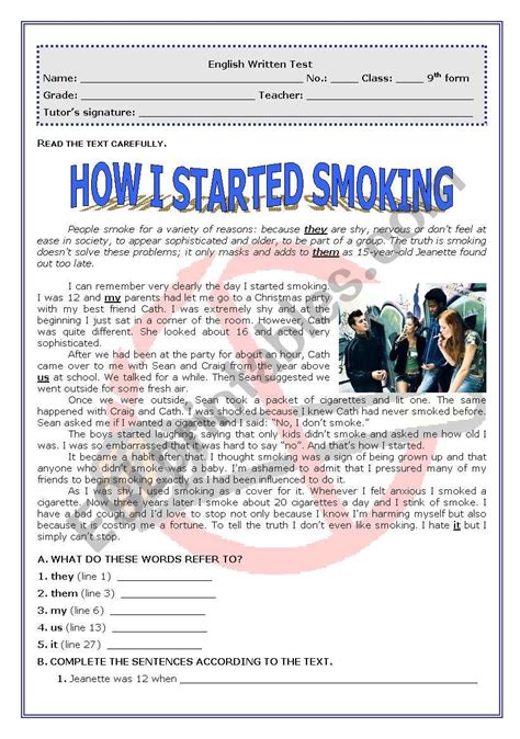 Smoking Esl Worksheet By Paulaesl
