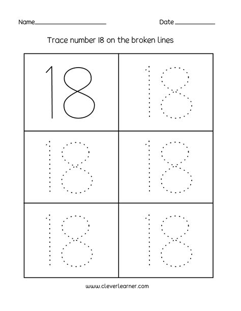 Number 18 Writing Counting And Identification Printable Worksheets For