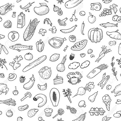 Seamless Background With Hand Drawn Food Black And White Vector