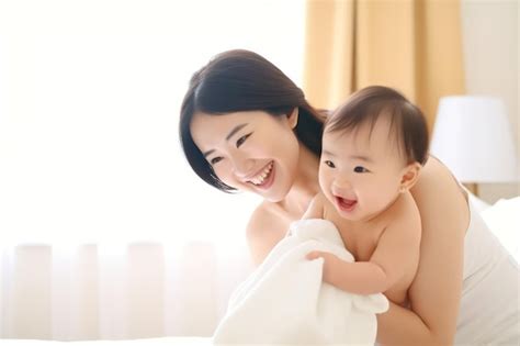 Premium AI Image Bond Of Joy Asian Mother And Baby Share Laughter And