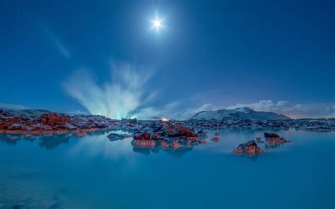 Winter Night Over Blue Lagoon In Iceland