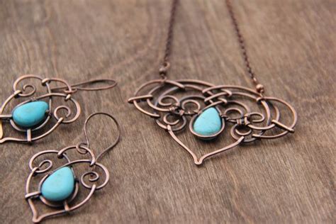 Copper And Turquoise Howlite Wire Wrap Statement Necklace And Etsy