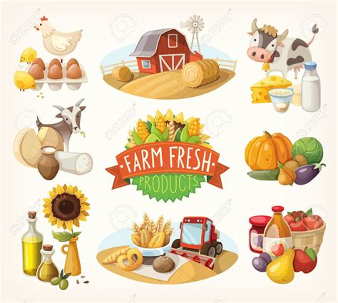 Set Of Illustrations With Farm Fresh Products And Animals Affiliate