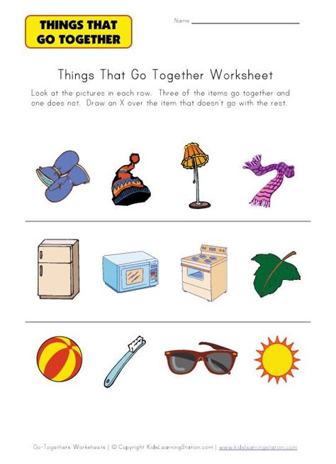 Free Printable Things That Go Together Worksheets