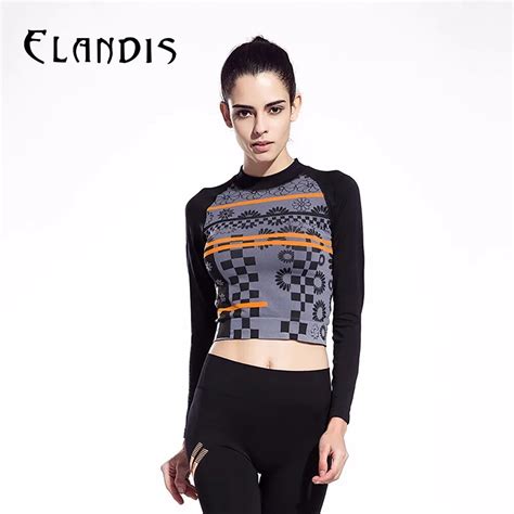 Flandis Sports Shirt Women Fitness Exposed Navel Long Sleeve Crop Gym Running Sexy Printed Yoga