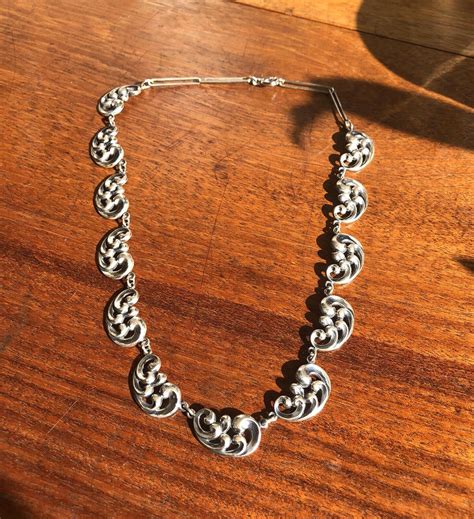 Antique Vintage Art Nouveau Sterling Silver Ornate Chain Link Necklace