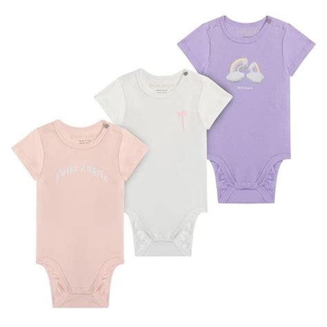 Palm Angels 3 Pack All In One Bodysuits Kids Pink White 3001