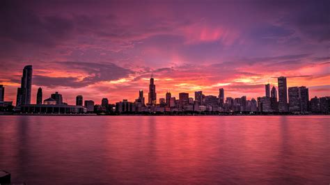 2560x1440 Chicago Buildings Evening Lights Skycrapper Sunrise 1440p