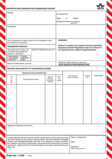 Shippers Declaration For Dangerous Goods Consignment Note Or Air