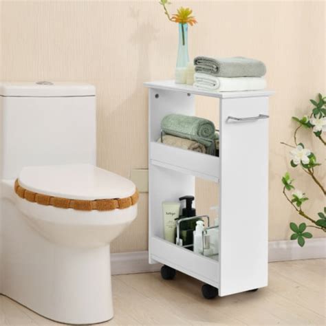 gymax slim rolling storage cart 3 tier bathroom cabinet mobile shelving unit w handle 1 unit