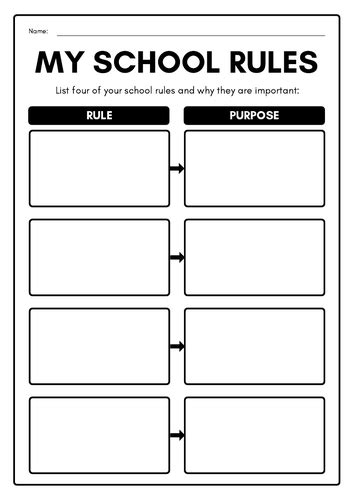 School Rules Reflection Worksheet Printable Template Teaching Resources