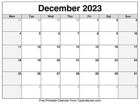 Free Printable December 2023 Calendars Download