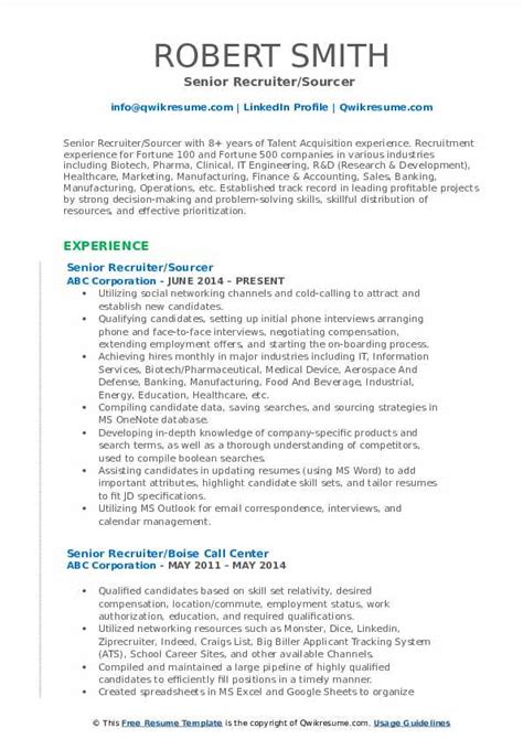 Senior Recruiter Resume Samples Qwikresume