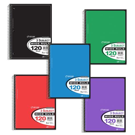 Wholesale 120 Sheet Wide Ruled 3 Subject Notebook Sku 2315185 Dollardays