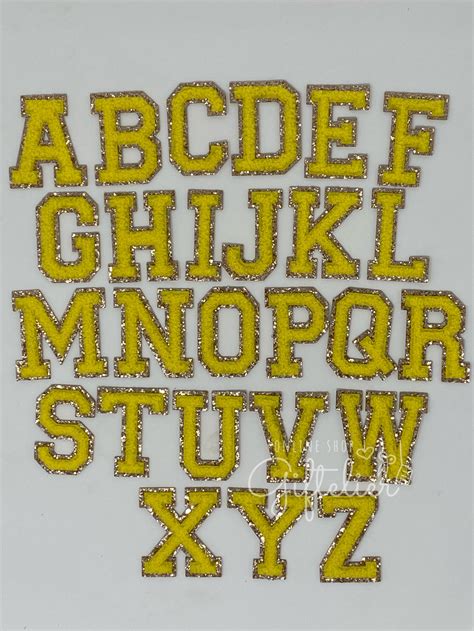Yellow Varsity Glitter Letter Chenille Initial Patch Iron On Etsy
