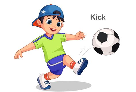 Cute Boy Kicking Soccer Ball 1308240 Vector Art At Vecteezy