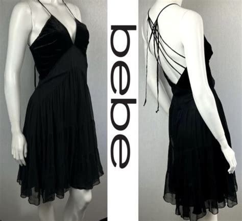 Nwt Bebe Velvet And Silk Strappy Backless Low Cut Busty Little Black Mini