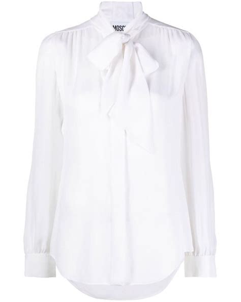 Moschino Silk Pussy Bow Blouse In White Lyst