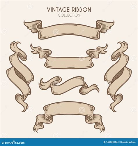 Hand Drawn Vintage Ribbon Collection Stock Vector Illustration Of