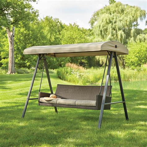Hampton Bay Plaistow 3 Person Wicker Outdoor Swing With Canopy