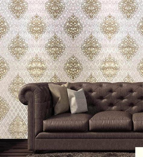 Buy Ivory Gold Modern Damask Design Wallpaper By Konark Decor Online