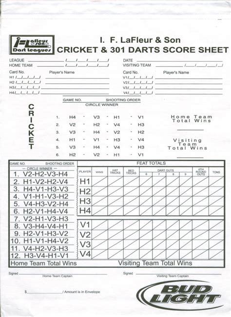 Darts League Excel Spreadsheet Inside Dart Score Sheets — Db