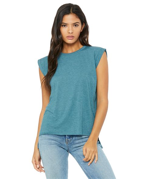 Bella Canvas 8804 Ladies Flowy Muscle T Shirt With Rolled Cuff