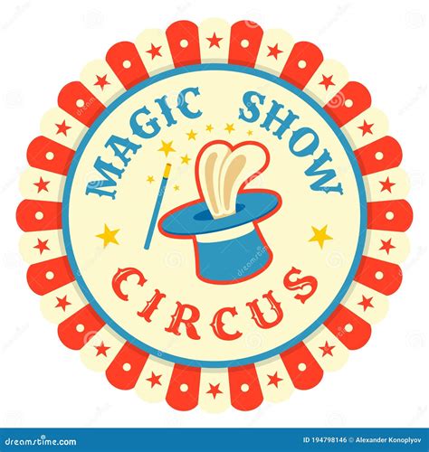 Magic Show Round Banner With Wavy Striped Edges Circus Emblem