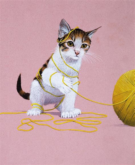 Kitten With Ball Of Wool Painting By English School Fine Art America