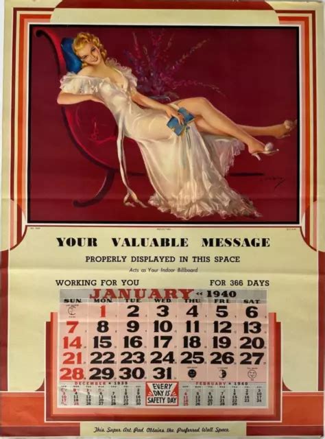 VINTAGE JULES Erbit Calendar Pin Up Print Reflecting Lounging Leggy Blonde PicClick