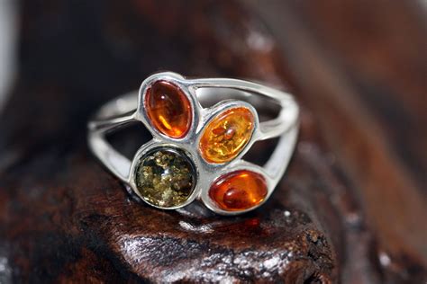 Baltic Amber Ring Three Different Shades Of Baltic Amber In Sterling