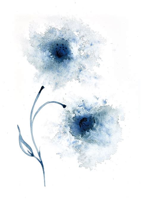 Navy Blue Flowers Abstract Painting Blue Flower Poster Available In